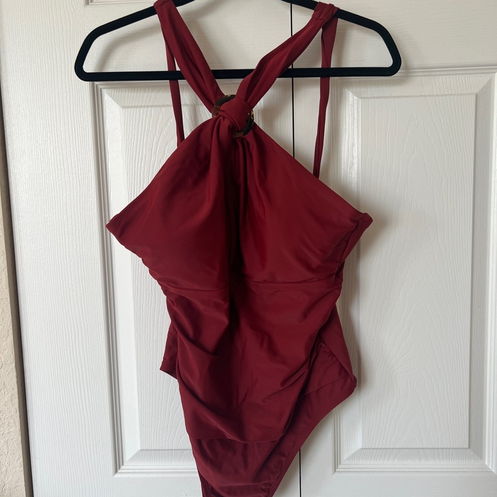 Target Kona Sol Large Red Cross-Halter One Piece Swimsuit